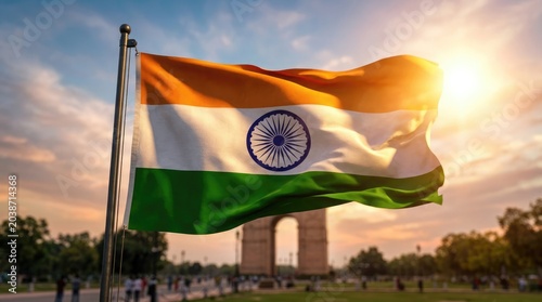 India independence day celebrations with flag at india gate
