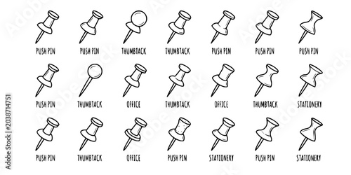 Push Pin and Thumbtack Icon Set for Office and Stationery
