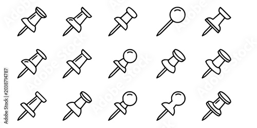 Push Pin and Thumbtack Icon Set for Office and Stationery

