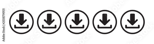 Solid download icons inside circles set isolated on transparent background for user interface designs.