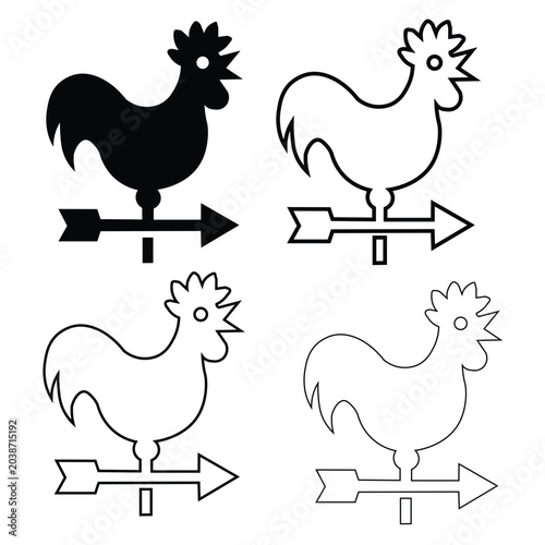 Bilde på lerret Vintage rooster weather vane icons, rustic wind direction indicator set, black a