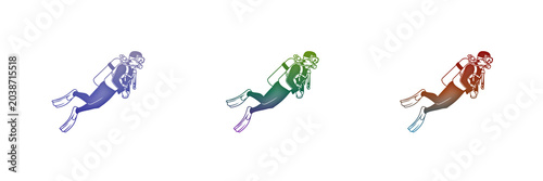 Konstfotografi Three colorful scuba divers swimming underwater icons