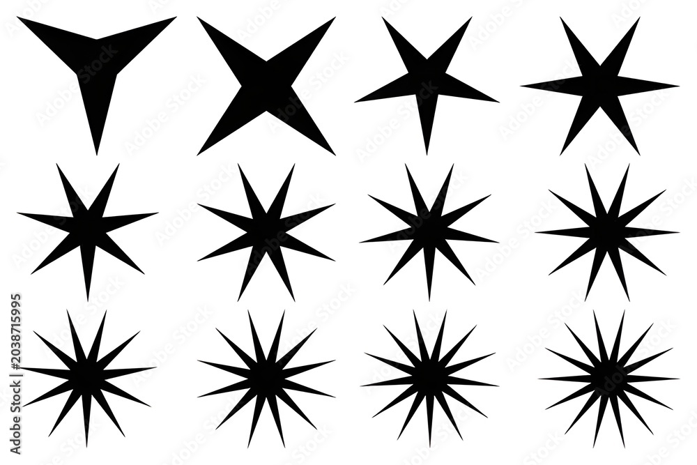 Obraz premium Set of black star shapes with different number of points