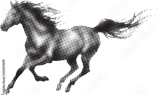 A Abstract Running Horse Silhouette in Halftone Dot Style 