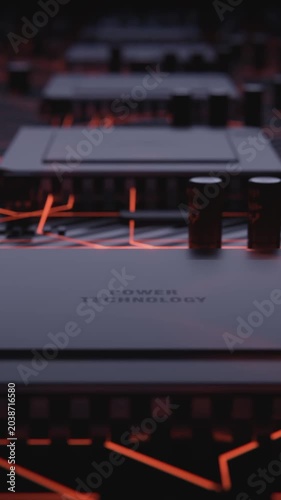 Futuristic Camera Flyover Above Computer Motherboard and CPU Technology