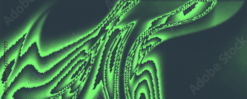 Slika na platnu Rounded Dashes Halftone Pattern Smooth Wavy Shape Vector Turquoise Abstract Background