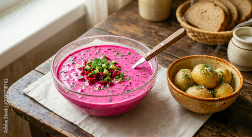 Refreshing Pink Cold Beet Soup Meal