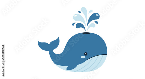 Foto Cute blue whale spouting water illustration.