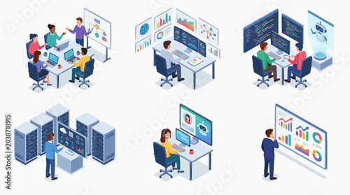 Team Collaboration and Data Analysis in a Modern Office Environment
