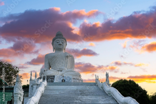 Photography The colossal white marble Big Buddha statue sits calmly on Nakkerd Hill, Phuket, Thailand