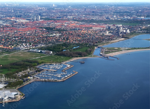 Aerial or drone view of Copenhagen capital city of Denmark