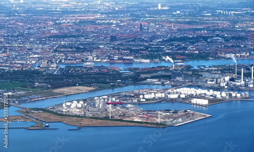 Aerial or drone view of Copenhagen capital city of Denmark