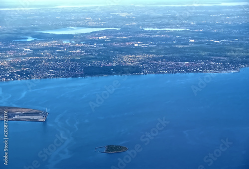 Aerial or drone view of Copenhagen capital city of Denmark