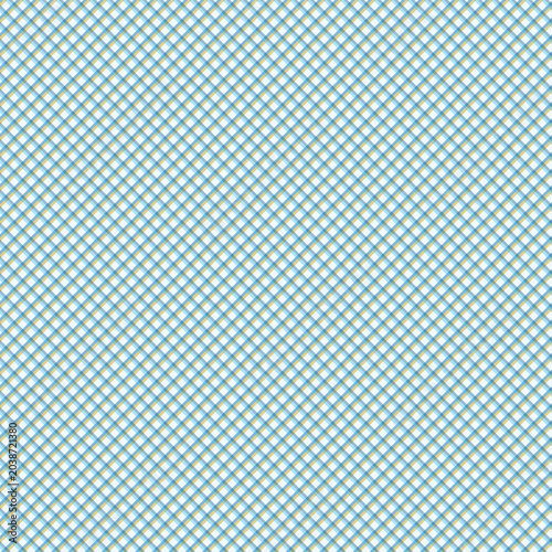 Blue, white and yellow diagonal gingham seamless pattern background. Checkered plaid fabric texture high resolution digital paper for country picnic tablecloth, summer textile, wrapping design.