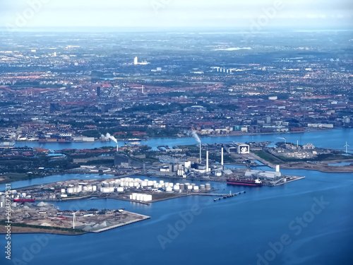 Aerial or drone view of Copenhagen capital city of Denmark