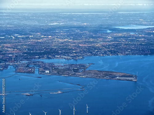 Aerial or drone view of Copenhagen capital city of Denmark