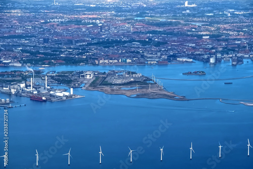 Aerial or drone view of Copenhagen capital city of Denmark
