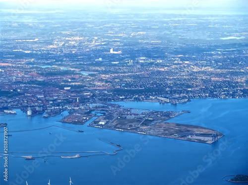 Aerial or drone view of Copenhagen capital city of Denmark