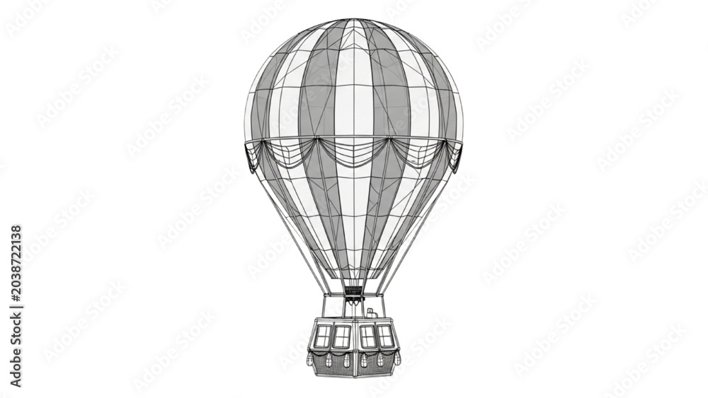 Naklejka premium 2D CAD Vector illustration of a hot air balloon soaring high