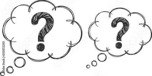 Foto Question mark thought bubbles, puzzled expression, vector illustration, black an