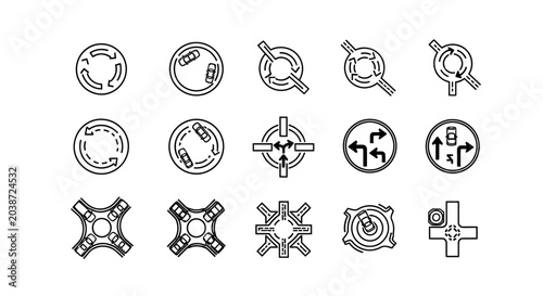 Bilde på lerret Roundabout Traffic Signs Icon Set