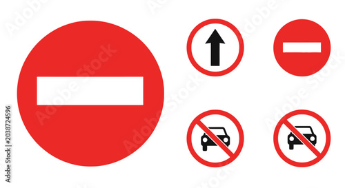 Bild auf Leinwand Traffic Signs Set: Stop, No Entry, No Cars, One Way