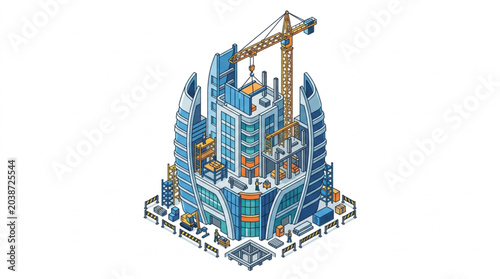 Foto Modern Skyscraper Under Construction with Crane.