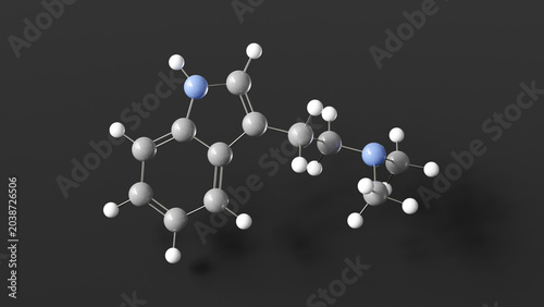 Valokuva dimethyltryptamine molecule 3d, molecular structure, ball and stick model, struc