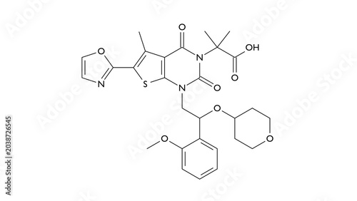 Foto firsocostat molecule, structural chemical formula, ball-and-stick model, isolate