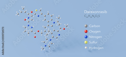 daraxonrasib molecule, molecular structure, antineoplastic drug 3d model, Structural Chemical Formula and Atoms with Color Coding