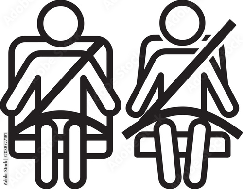 Car seat belt safety warning sign icon with seatbelt passenger protection security transport automotive regulation