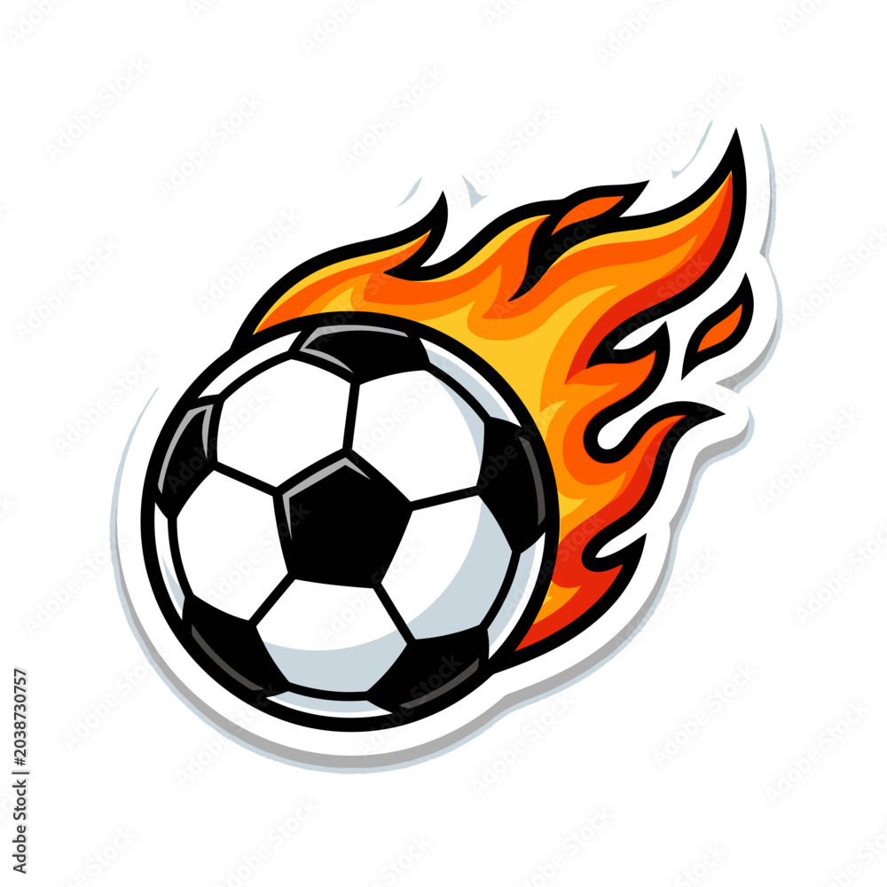 Fototapeta premium A dynamic illustration of a soccer ball engulfed in flames, symbolizing intense action and passion in the sport.
