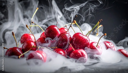 Fresh Cherries Covered in Dry Ice Smoke for a Dramatic Effect.
