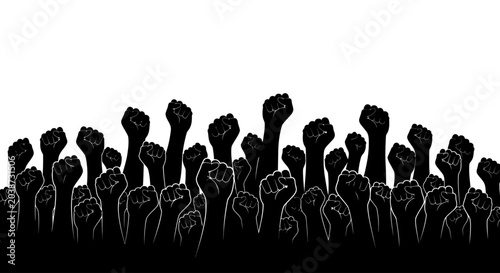 фотографія Crowd of Raised Clenched Fists Silhouette Vector Illustration