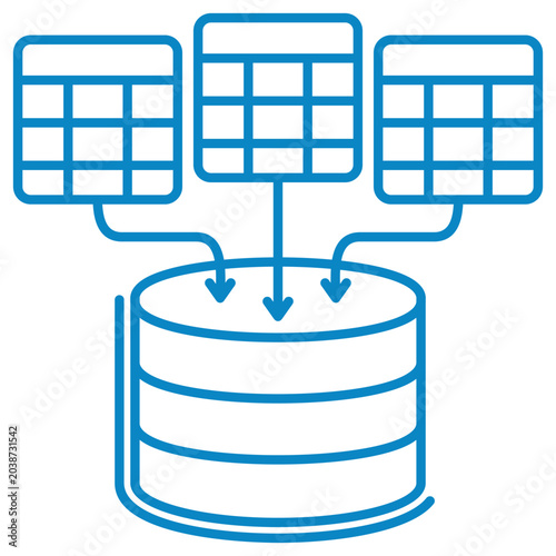 Foto Blue linear vector icon of table data consolidation on transparent background