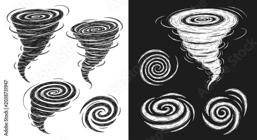 Foto Hand Drawn Tornado and Swirl Vector Illustration Set