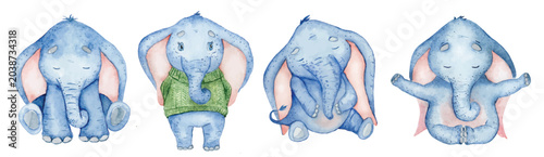 Foto watercolor elephant hand drawn illustration children design, nursery decor and a