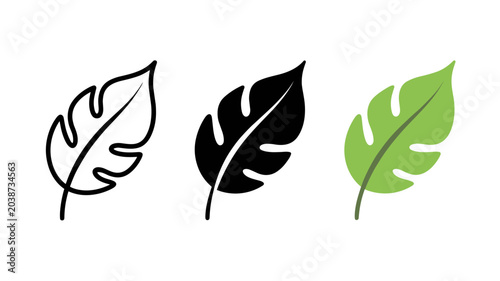 Obraz na płótnie Minimal leaf icon set vector, outlined and filled foliage symbols in black and g