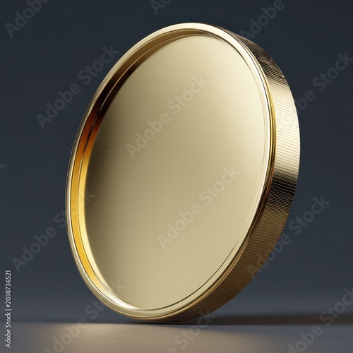 Side profile of a blank gold coin with beveled edge and reflective surface â€” 3D digital render
