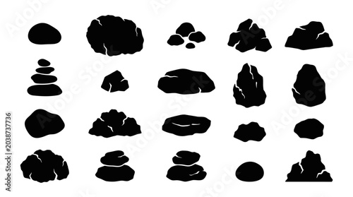 Tableau sur toile Collection of various black stone shapes.