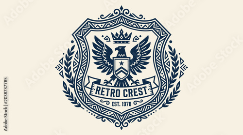 Vintage emblem featuring an eagle and ornate decorations, symbolizing heritage and tradition