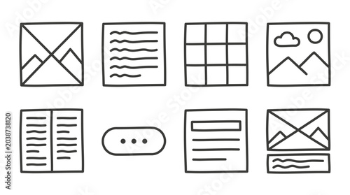 Konstfotografi Collection of hand-drawn icons representing various media formats and layouts