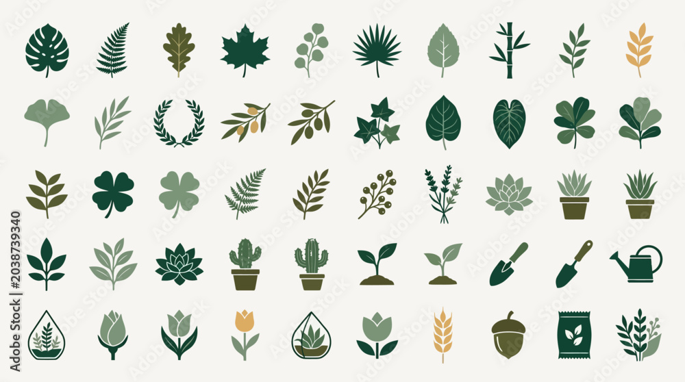 Fototapeta premium Collection of various plant icons.