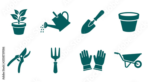 Bilde på lerret Set of Gardening and Horticulture Tools Vector Icons.