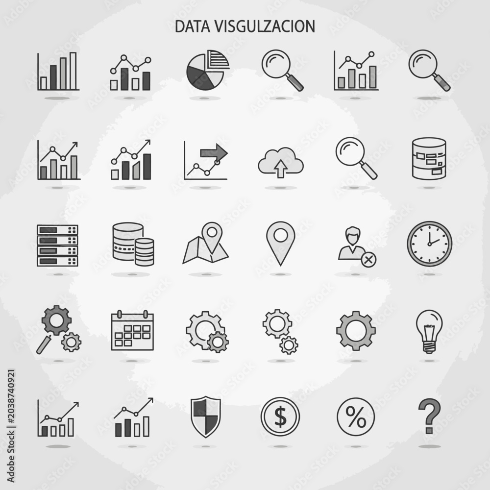 Fototapeta premium Data visualization icon set charts magnifiers and essential elements