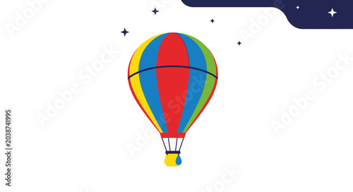 Colorful Hot Air Balloon Floating Against a White Background.