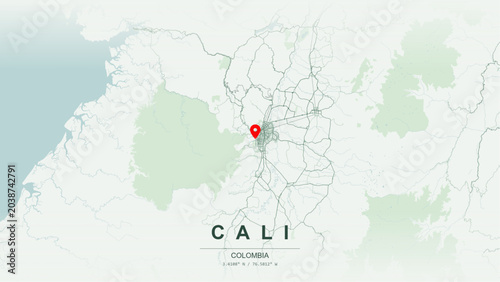 Foto Modern minimalist vector map of Cali (Santiago de Cali), Colombia