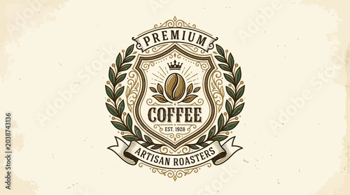 Bild auf Leinwand Vintage coffee logo featuring premium artisan roasters with decorative elements