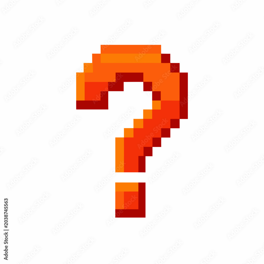 Fototapeta premium Pixelated Orange Question Mark Icon on White Background