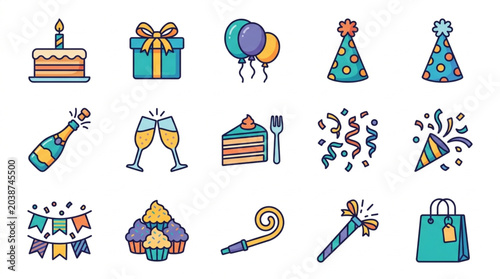 Slika na platnu Birthday Party Celebration Icons.